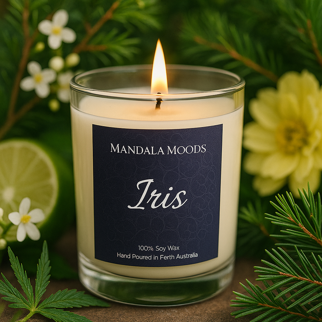 Iris - delicate jasmine petal and cannabis blossom, a candle for connection, remembrance and radiant beauty. 300ml soy wax