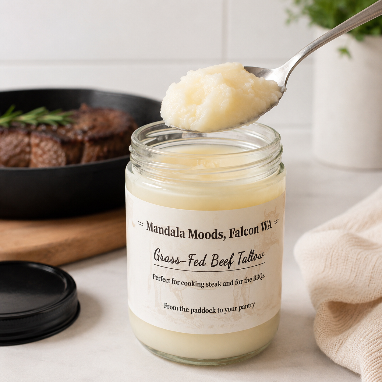 Cooking Grade Grass Fed Beef Tallow 250ml 100% pure, no added preservatives