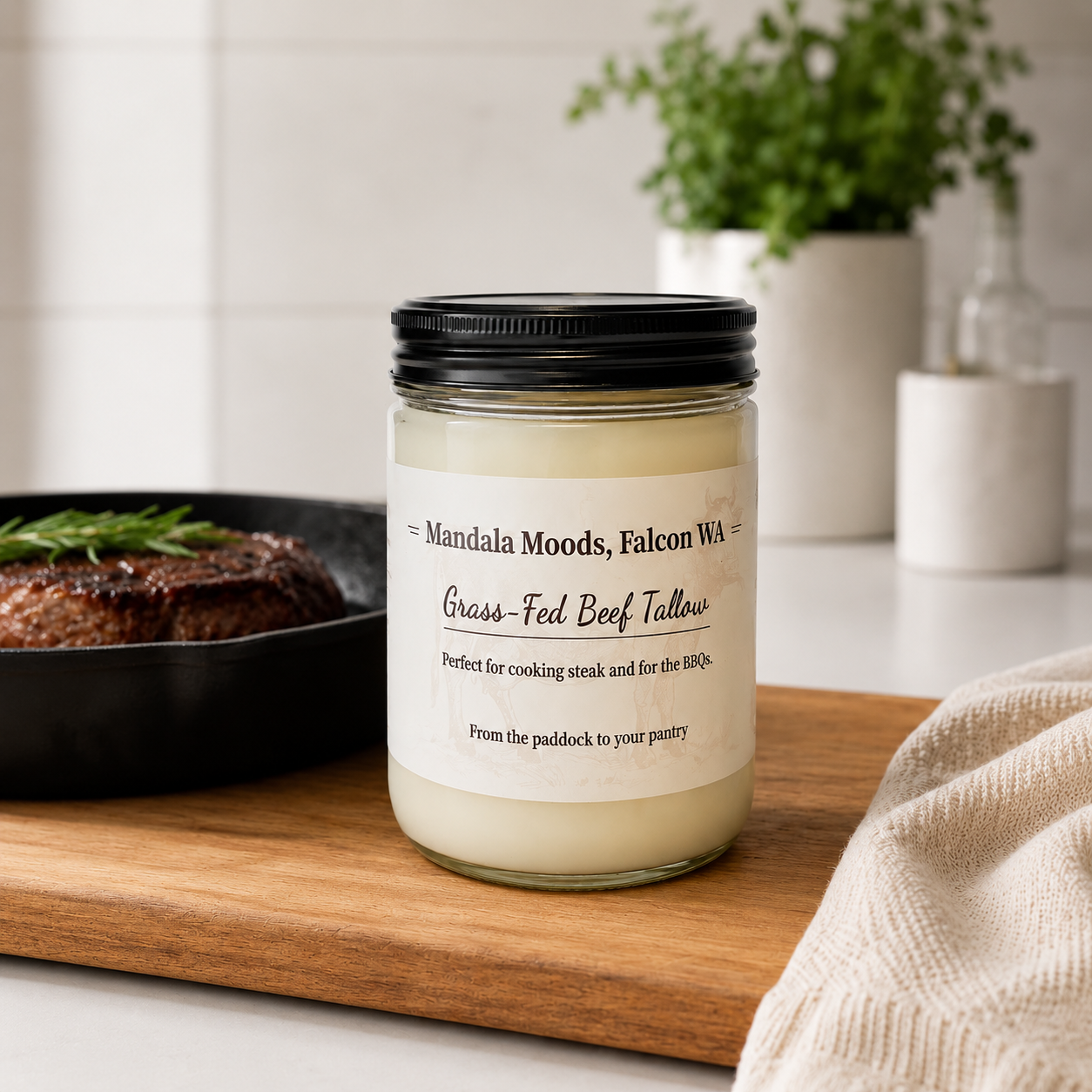Cooking Grade Grass Fed Beef Tallow 250ml 100% pure, no added preservatives